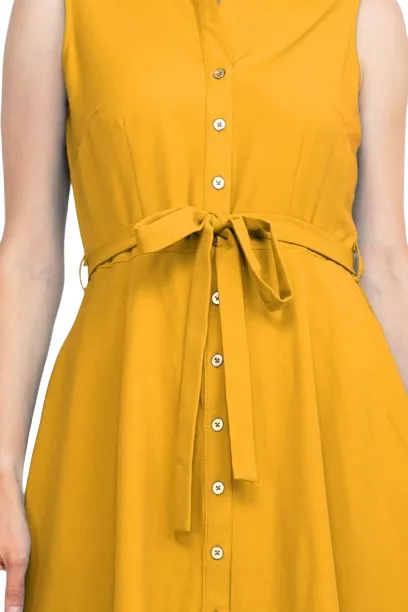 Sharagano Rayon Sleeveless Button Down Collar Shirt Dress With Pockets