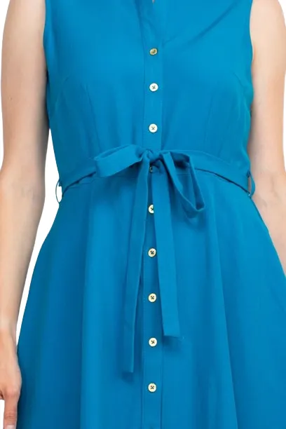 Sharagano Rayon Sleeveless Button Down Collar Shirt Dress With Pockets