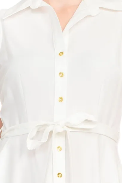 Sharagano Rayon Sleeveless Button Down Collar Shirt Dress With Pockets