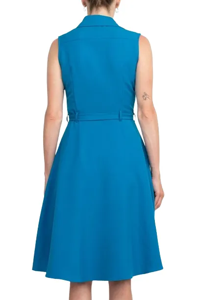 Sharagano Rayon Sleeveless Button Down Collar Shirt Dress With Pockets