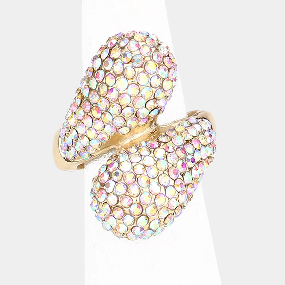 SHARI - ab gold Pave rhinestone stretch Ring
