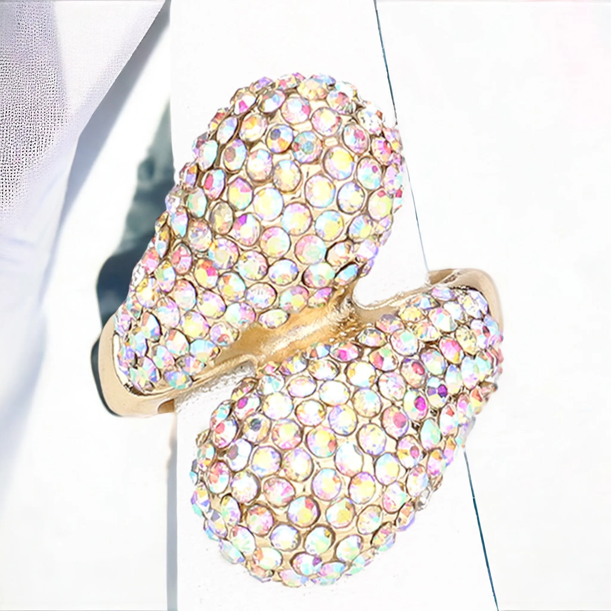 SHARI - ab gold Pave rhinestone stretch Ring