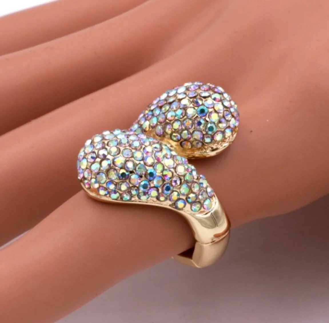 SHARI - ab gold Pave rhinestone stretch Ring