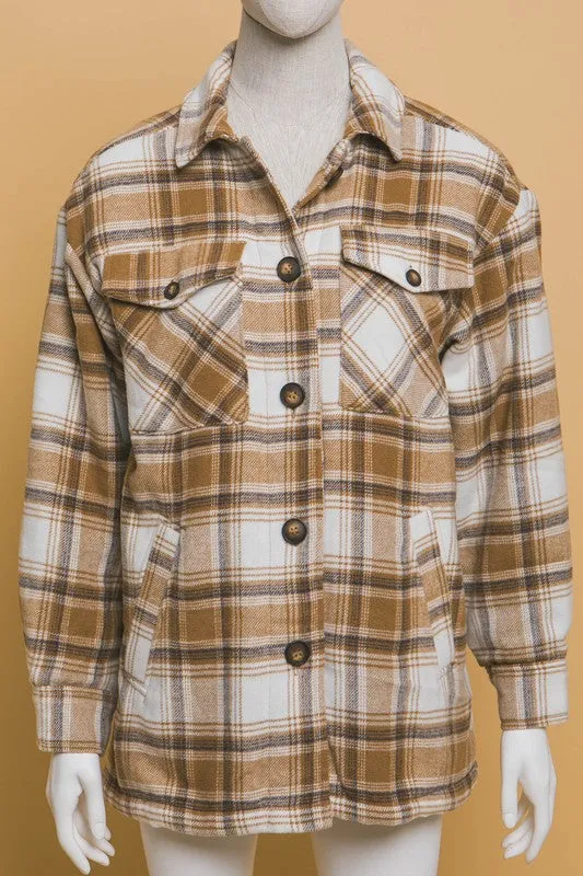 Sheila Plaid Button Up Jacket with Sherpa Lining S-XL