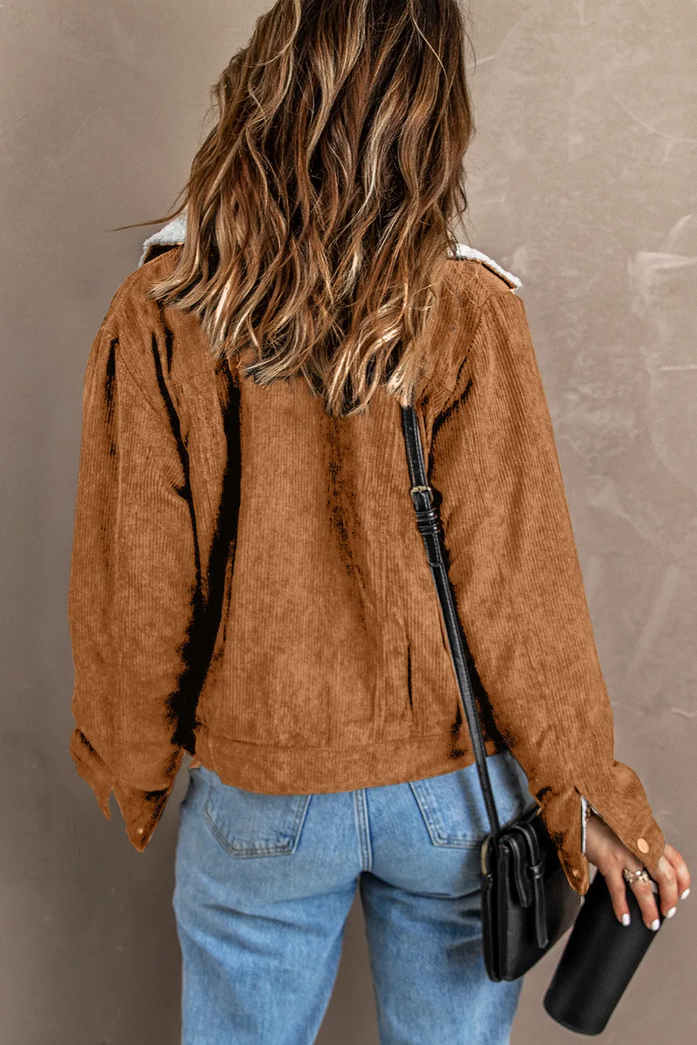 Sherpa Lining Snap Down Corduroy Jacket