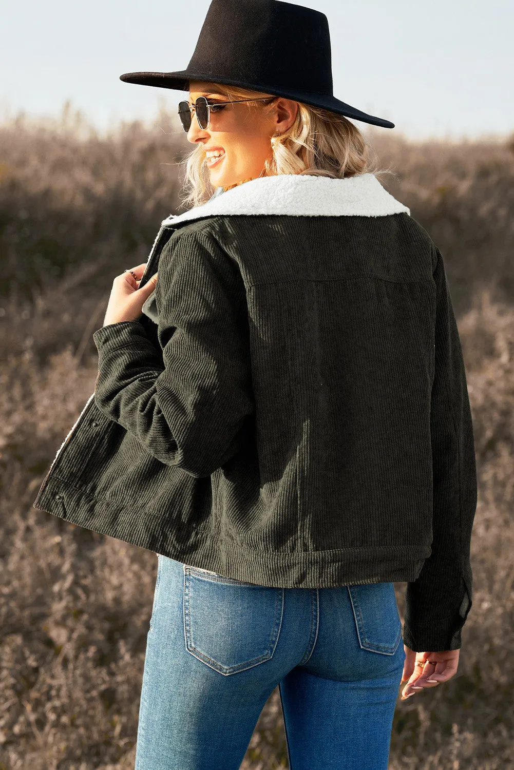 Sherpa Lining Snap Down Corduroy Jacket