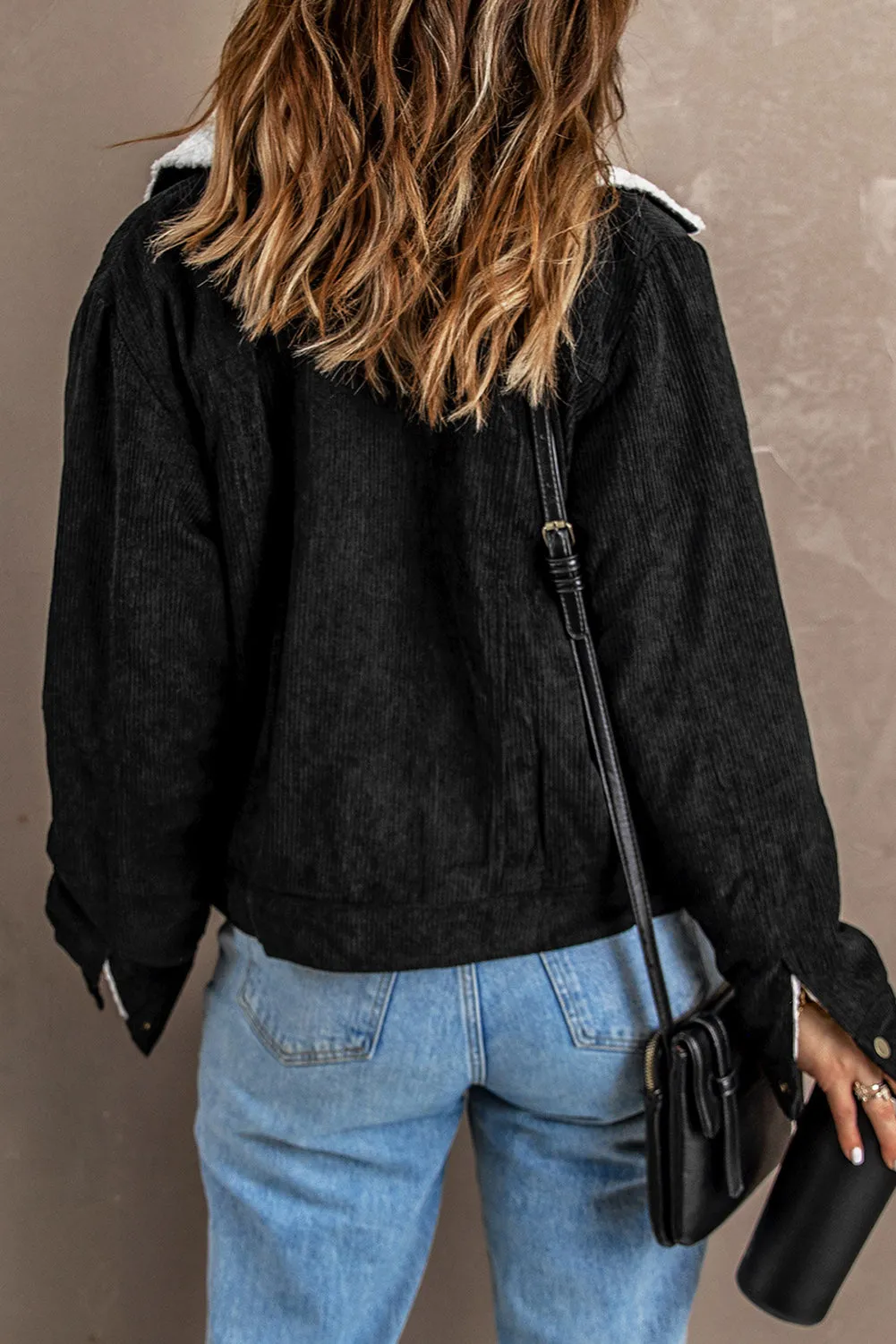 Sherpa Lining Snap Down Corduroy Jacket