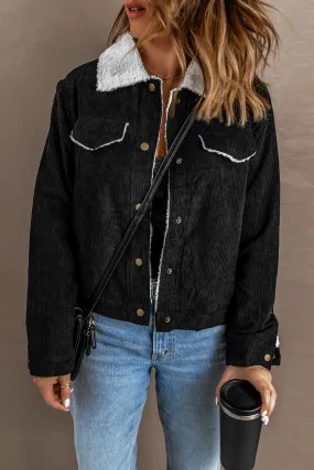 Sherpa Lining Snap Down Corduroy Jacket