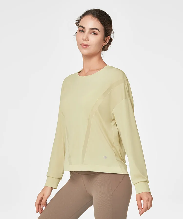 Shift Light Mesh Splicing T-shirt | Women's Long Sleeve T-shirt