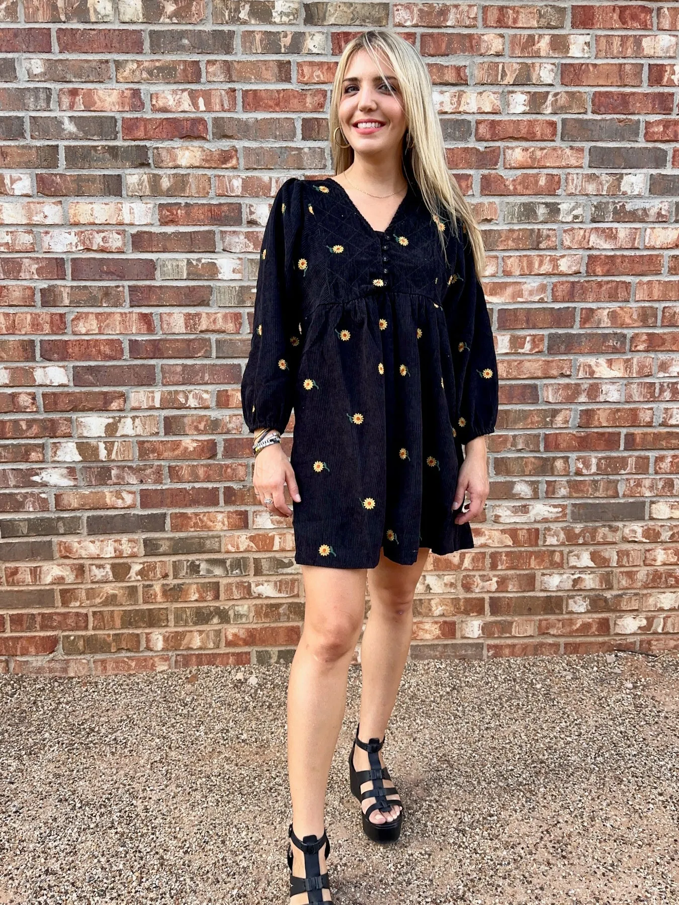 Shine Like a Sunflower Corduroy Babydoll Dress