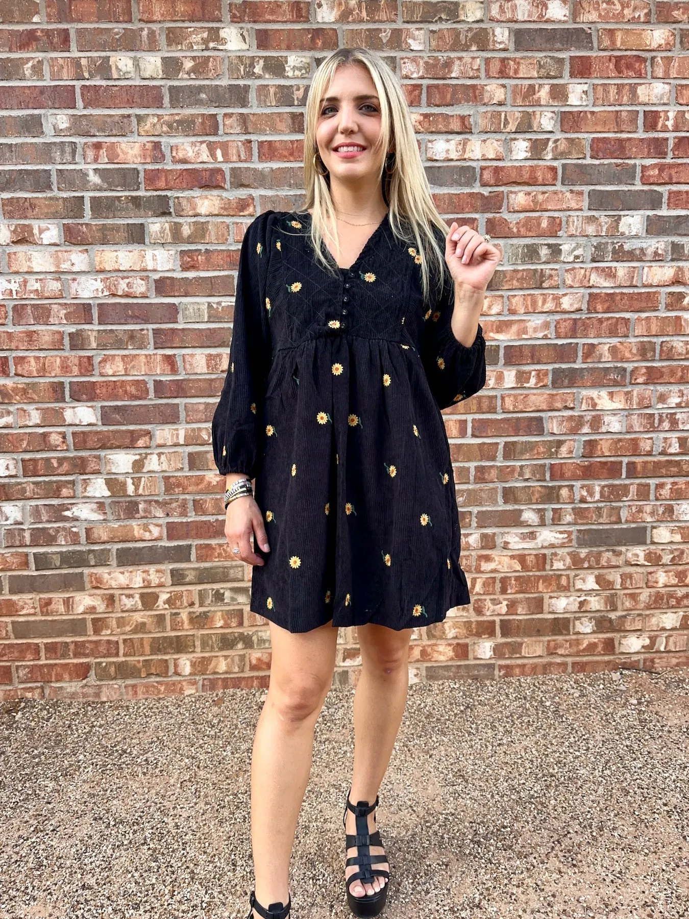 Shine Like a Sunflower Corduroy Babydoll Dress