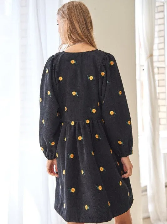 Shine Like a Sunflower Corduroy Babydoll Dress