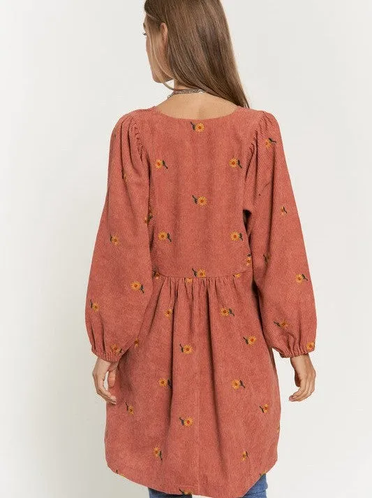 Shine Like a Sunflower Corduroy Babydoll Dress