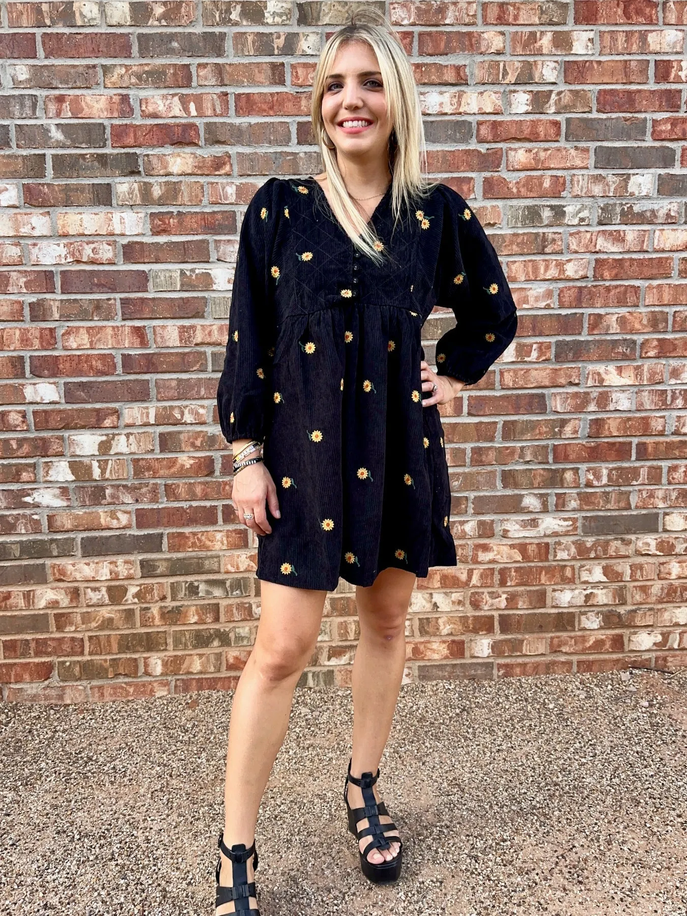 Shine Like a Sunflower Corduroy Babydoll Dress