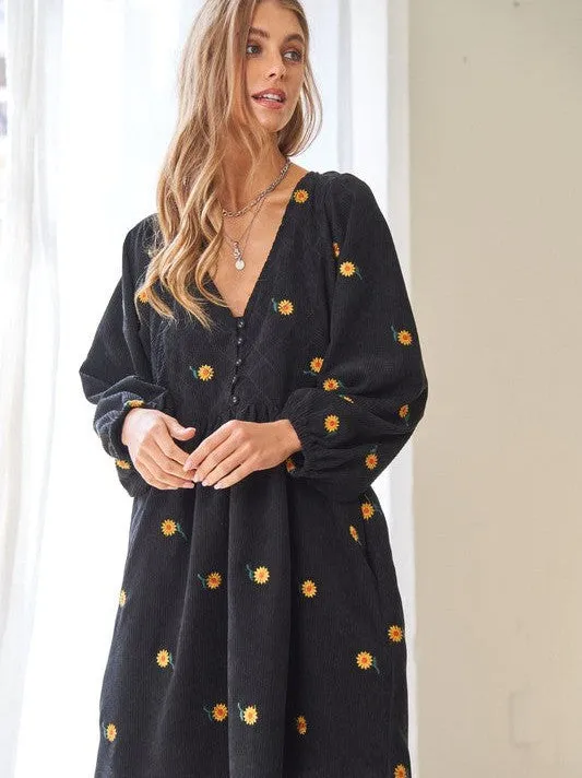 Shine Like a Sunflower Corduroy Babydoll Dress