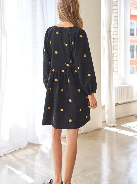 Shine Like a Sunflower Corduroy Babydoll Dress
