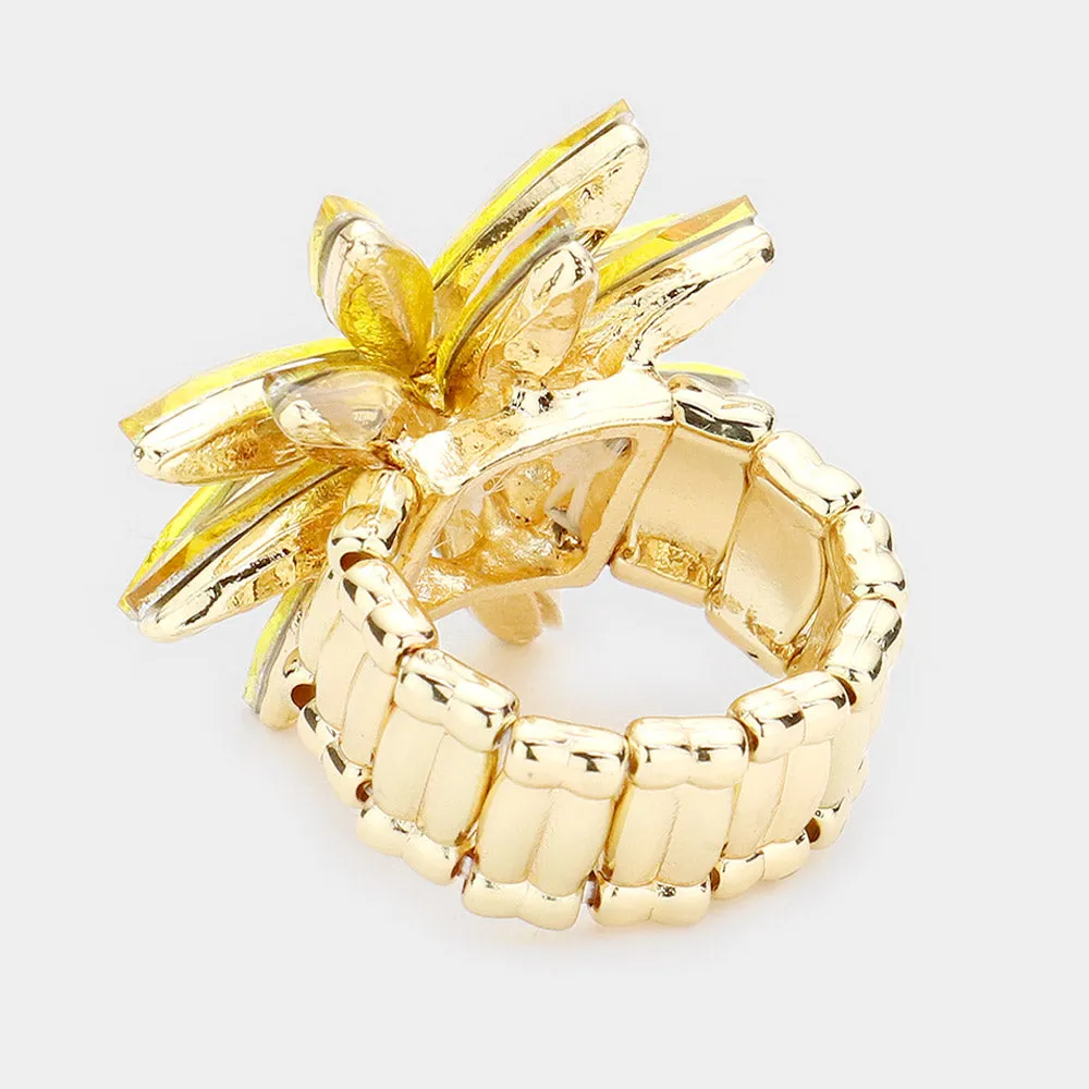 SOLE - clear gold stretch floral cluster ring