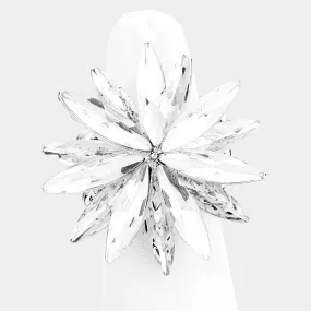 SOLE - clear silver floral rhinestone stretch ring