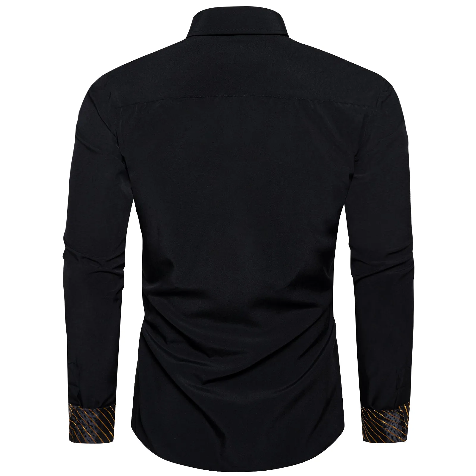 Splicing Style Black with Golden Striped Edge Men's Solid Long Sleeve Shirt