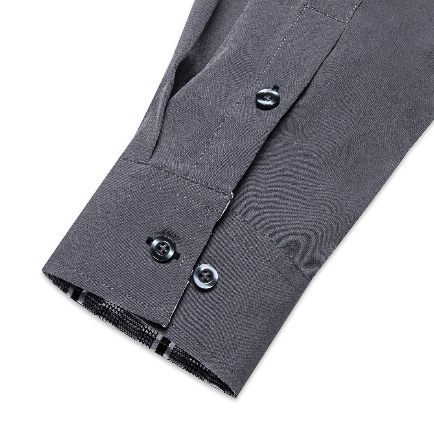 Splicing Style Grey with Grey Plaid Edge Men's Long Sleeve Shirt
