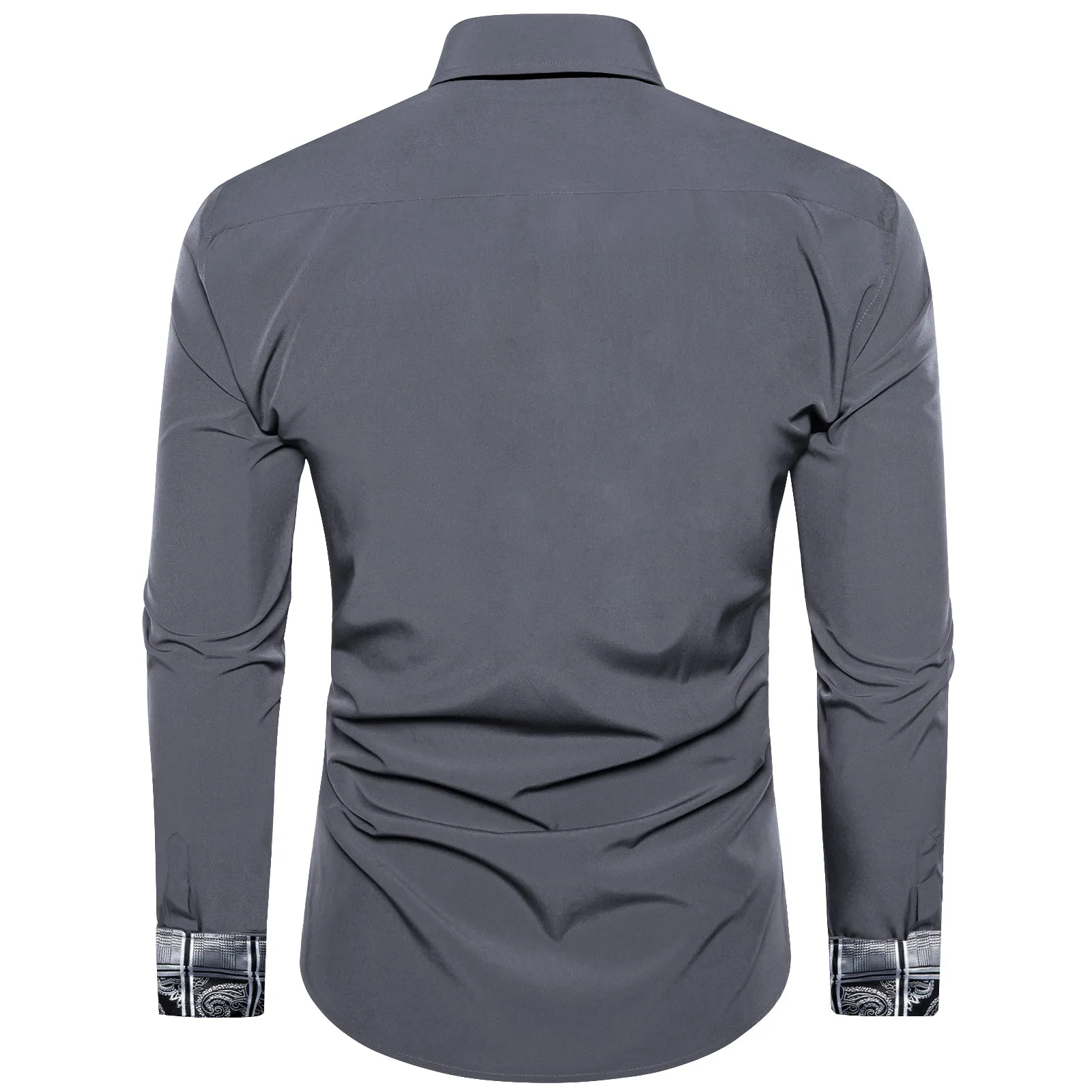 Splicing Style Grey with Grey Plaid Edge Men's Long Sleeve Shirt