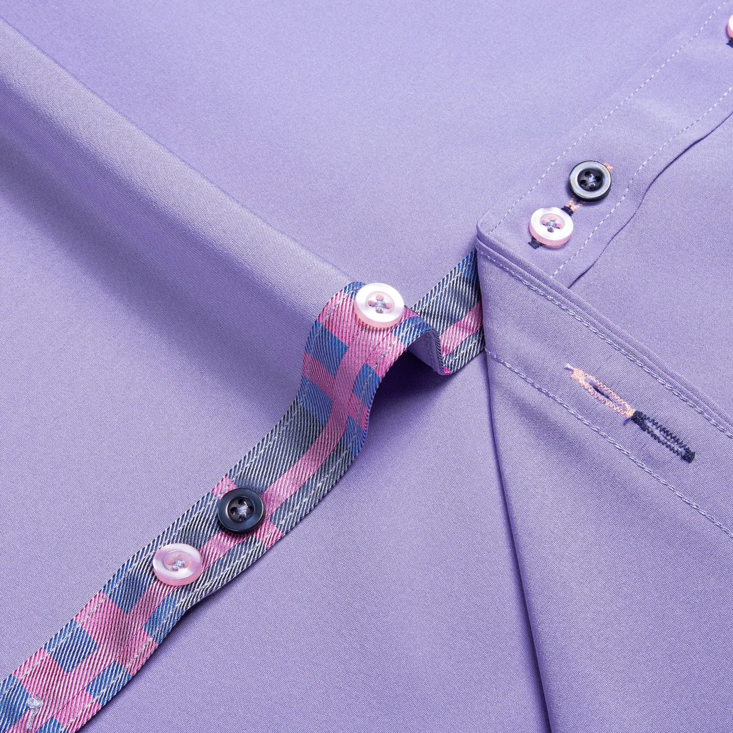 Splicing Style Purple with Blue Plaid Edge Men's Long Sleeve Shirt