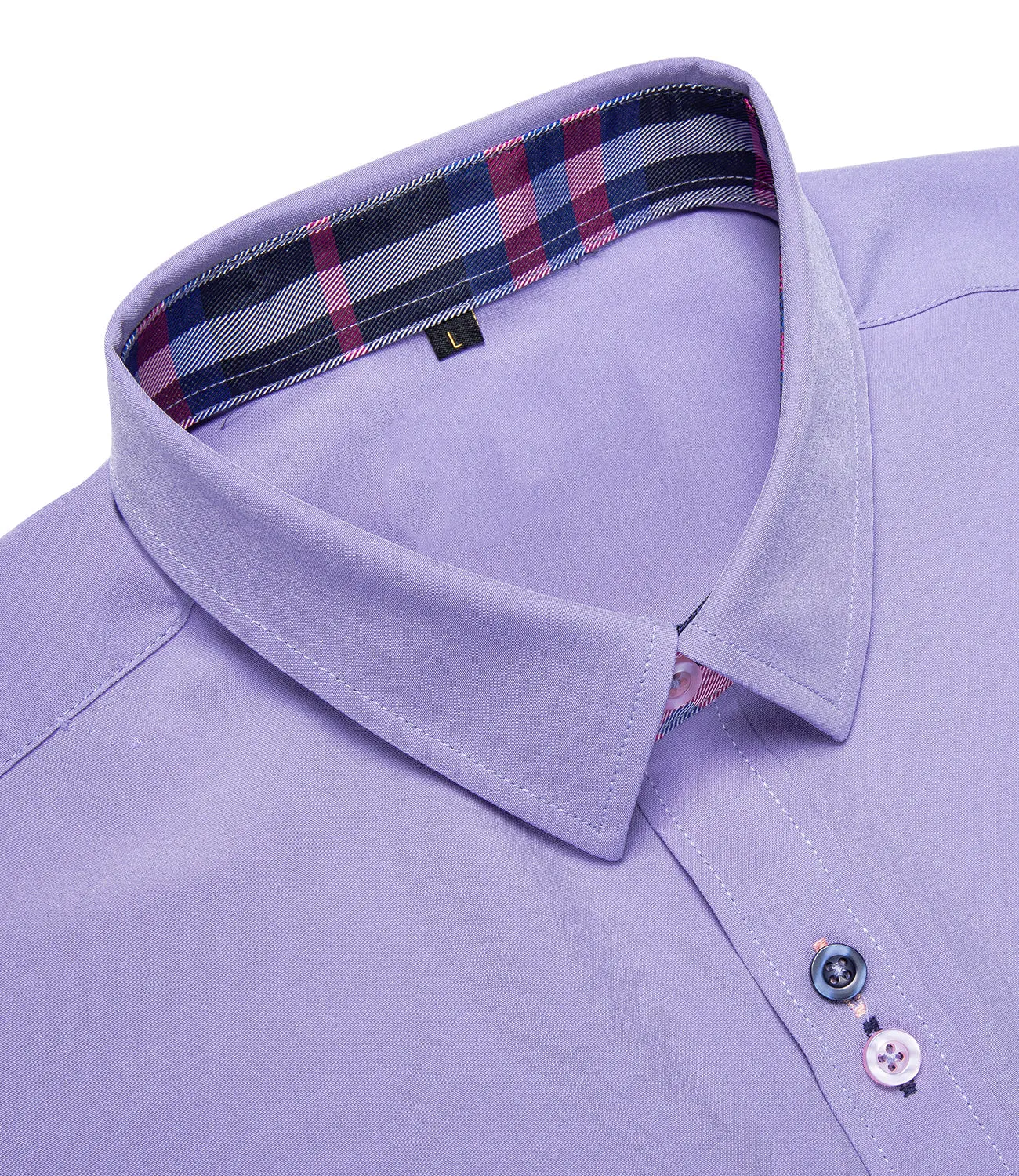 Splicing Style Purple with Blue Plaid Edge Men's Long Sleeve Shirt