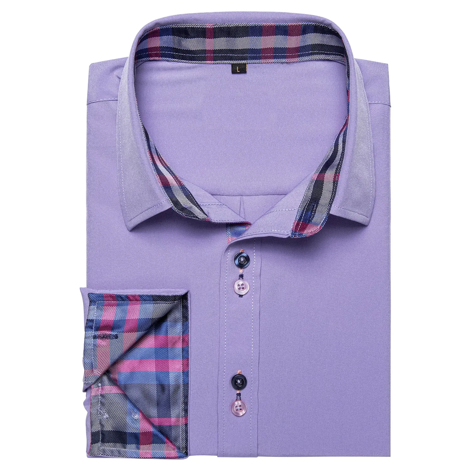 Splicing Style Purple with Blue Plaid Edge Men's Long Sleeve Shirt