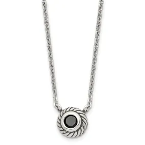 Stainless Steel Polish Black CZ Circle necklace