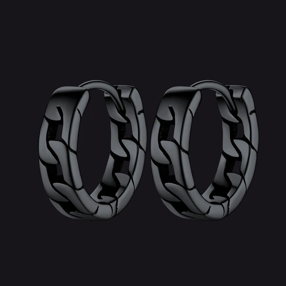 Sterling Silver Small Chunky Leaf Hoop Huggie Earrings for Men Women