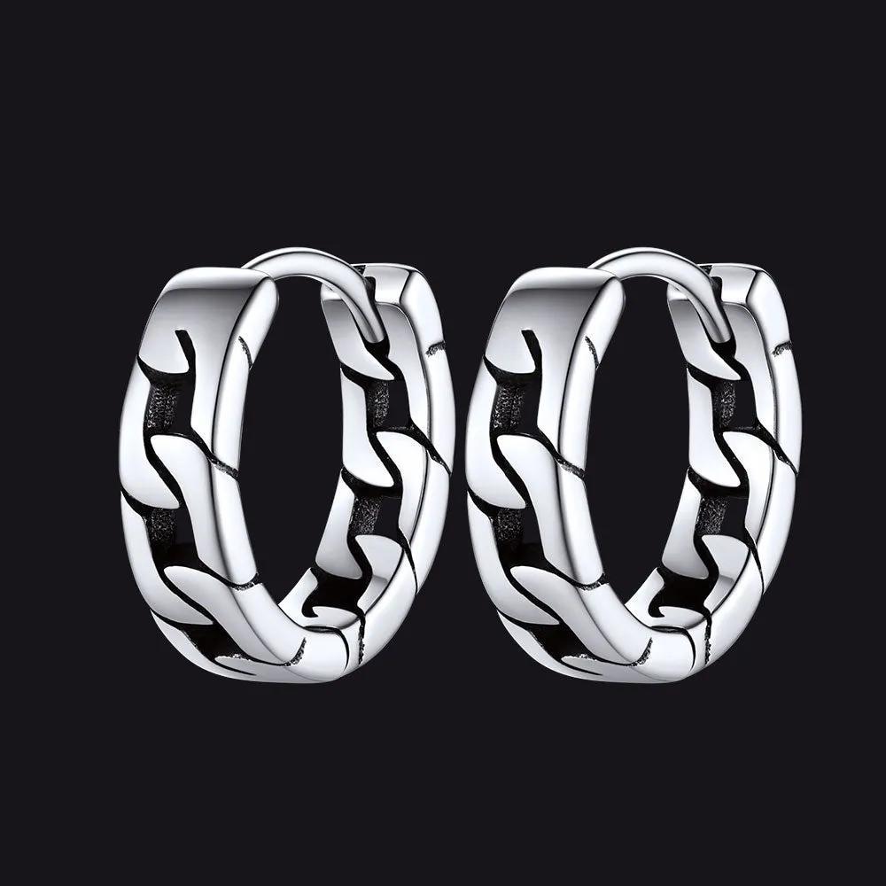 Sterling Silver Small Chunky Leaf Hoop Huggie Earrings for Men Women