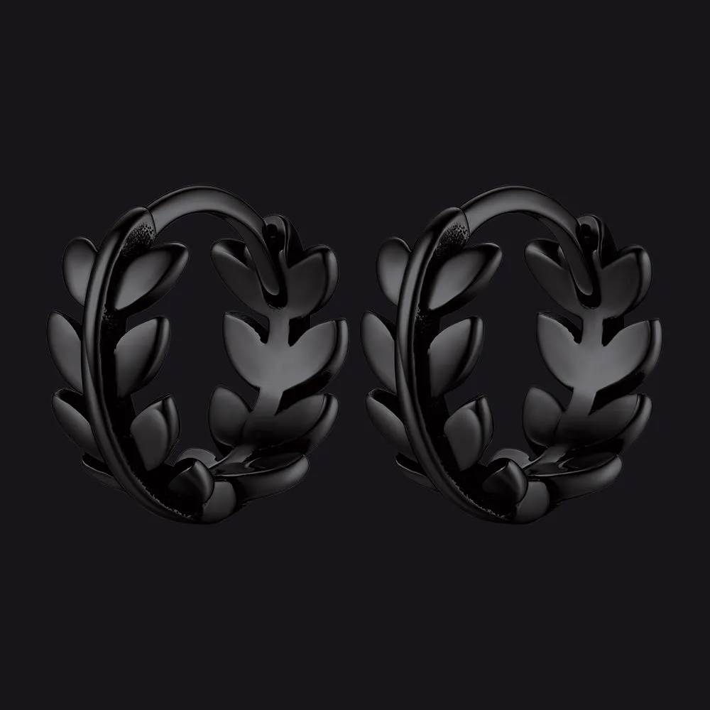 Sterling Silver Small Chunky Leaf Hoop Huggie Earrings for Men Women