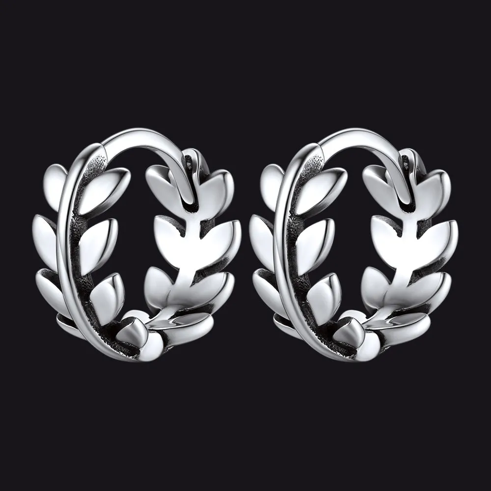 Sterling Silver Small Chunky Leaf Hoop Huggie Earrings for Men Women