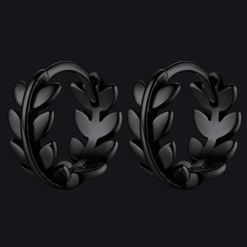 Sterling Silver Small Chunky Leaf Hoop Huggie Earrings for Men Women