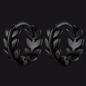 Sterling Silver Small Chunky Leaf Hoop Huggie Earrings for Men Women