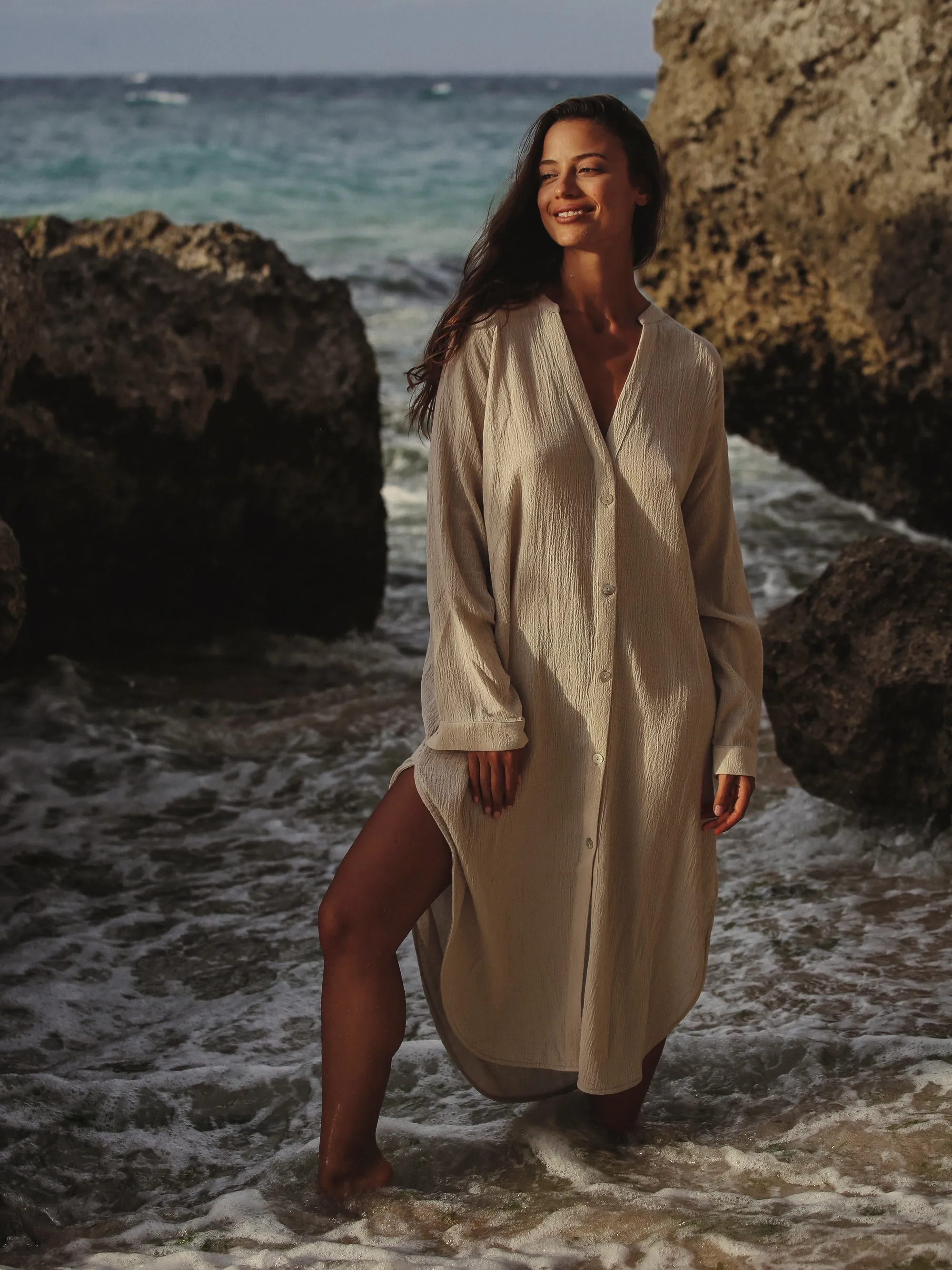 THE HAND LOOM Terra Shirt 100% Organic Cotton Womens Dress - Oatmeal