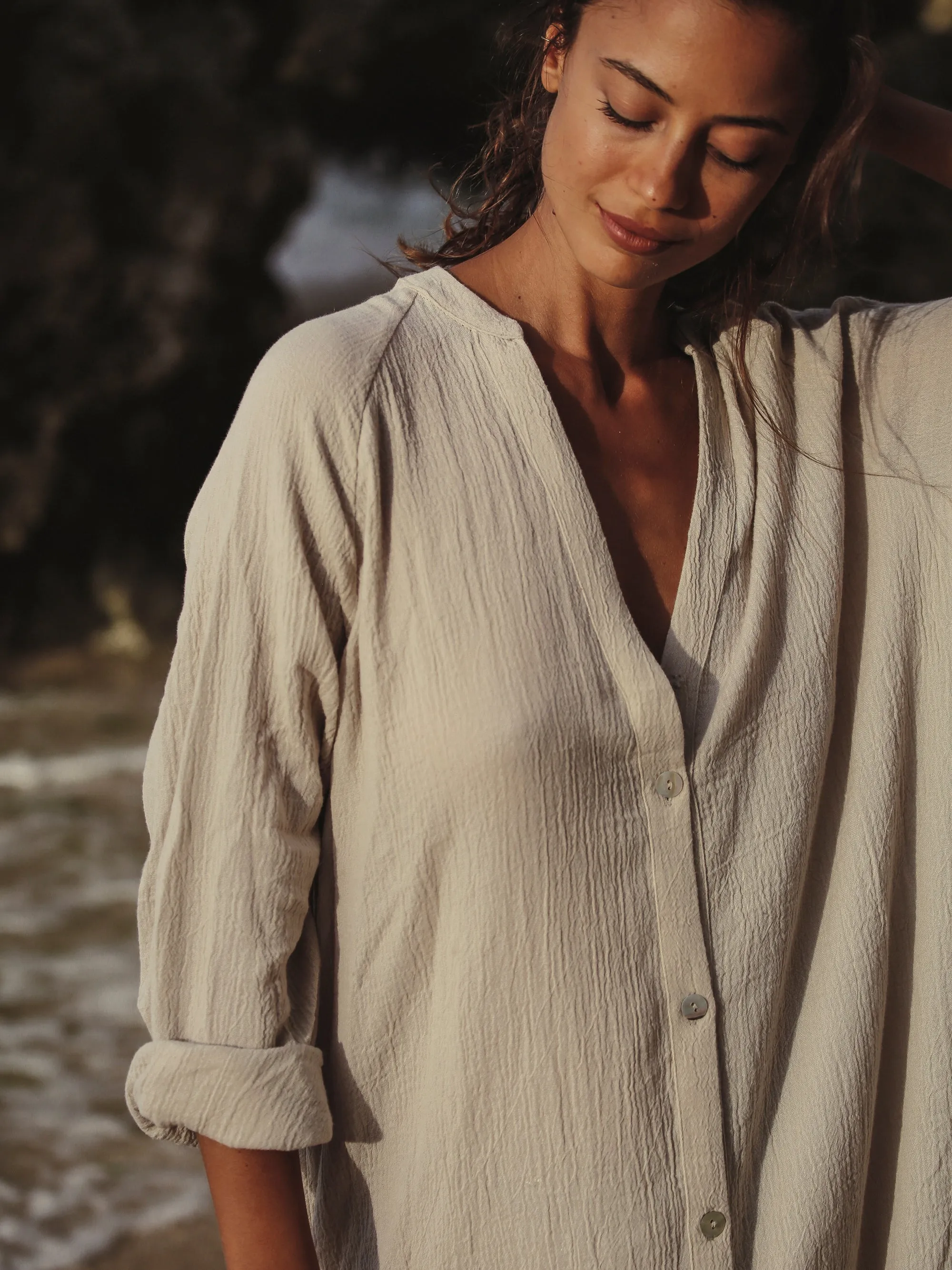THE HAND LOOM Terra Shirt 100% Organic Cotton Womens Dress - Oatmeal
