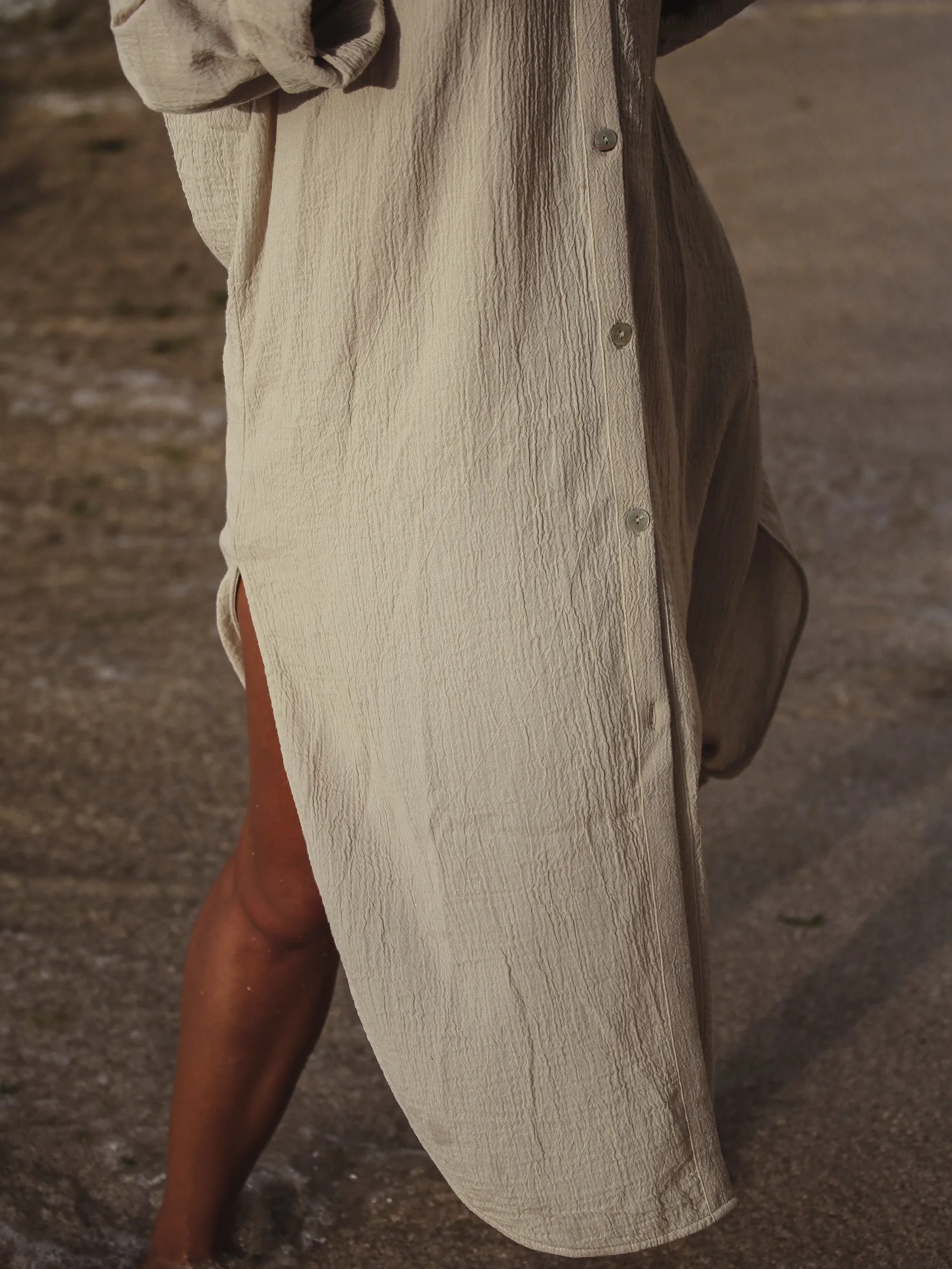 THE HAND LOOM Terra Shirt 100% Organic Cotton Womens Dress - Oatmeal