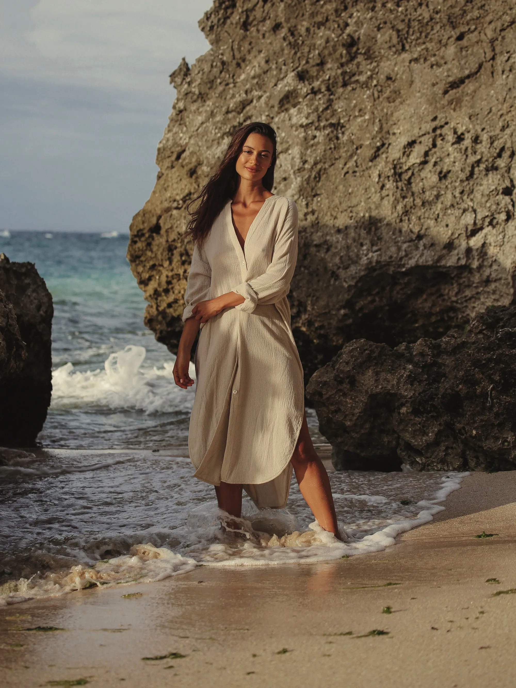 THE HAND LOOM Terra Shirt 100% Organic Cotton Womens Dress - Oatmeal