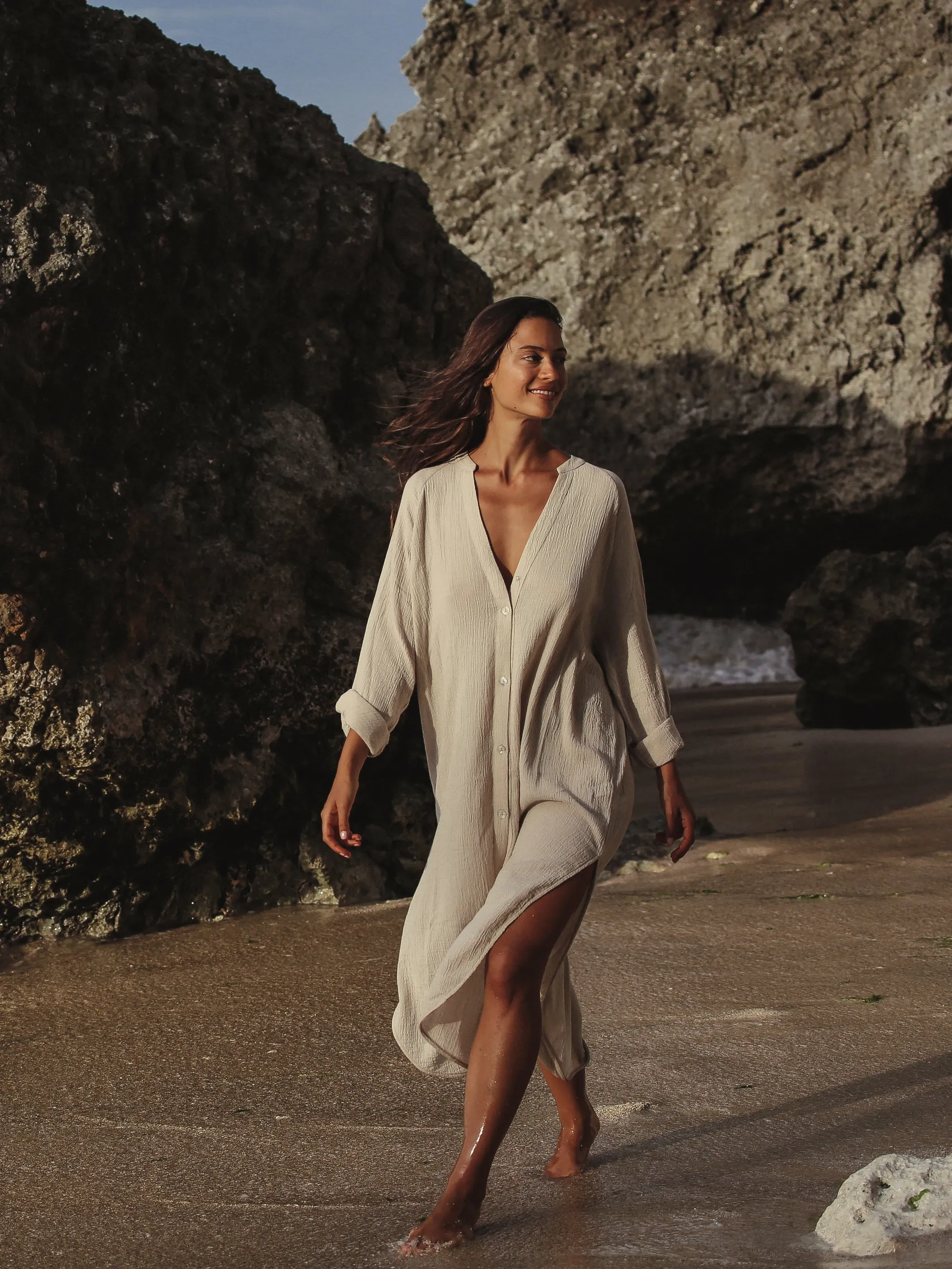 THE HAND LOOM Terra Shirt 100% Organic Cotton Womens Dress - Oatmeal