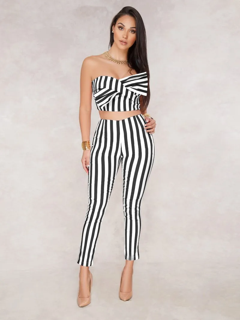 The Latest Boat Neck Bow Striped Set