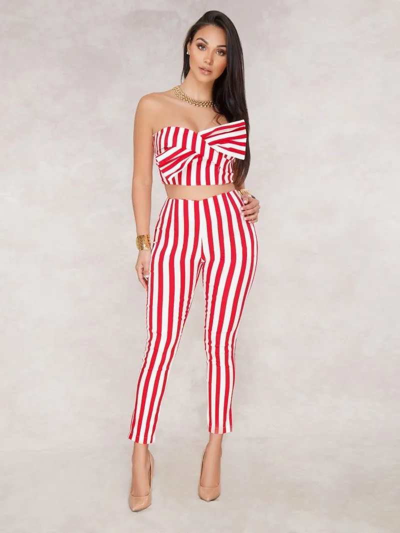 The Latest Boat Neck Bow Striped Set