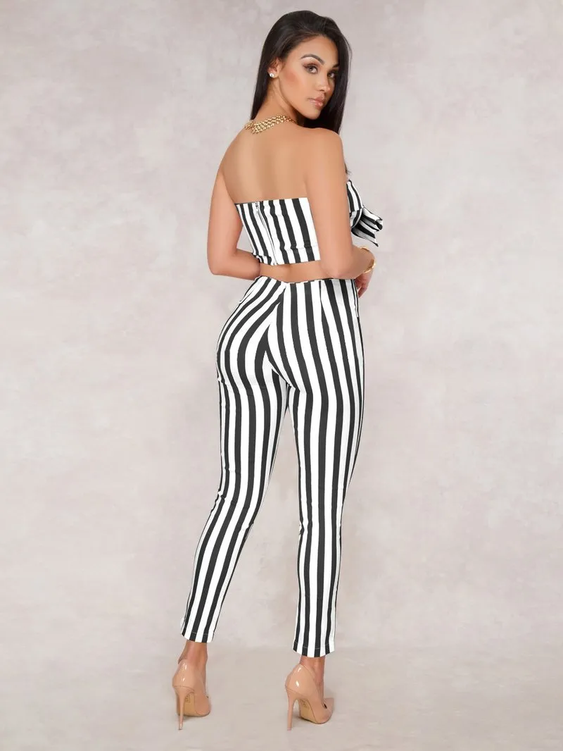 The Latest Boat Neck Bow Striped Set
