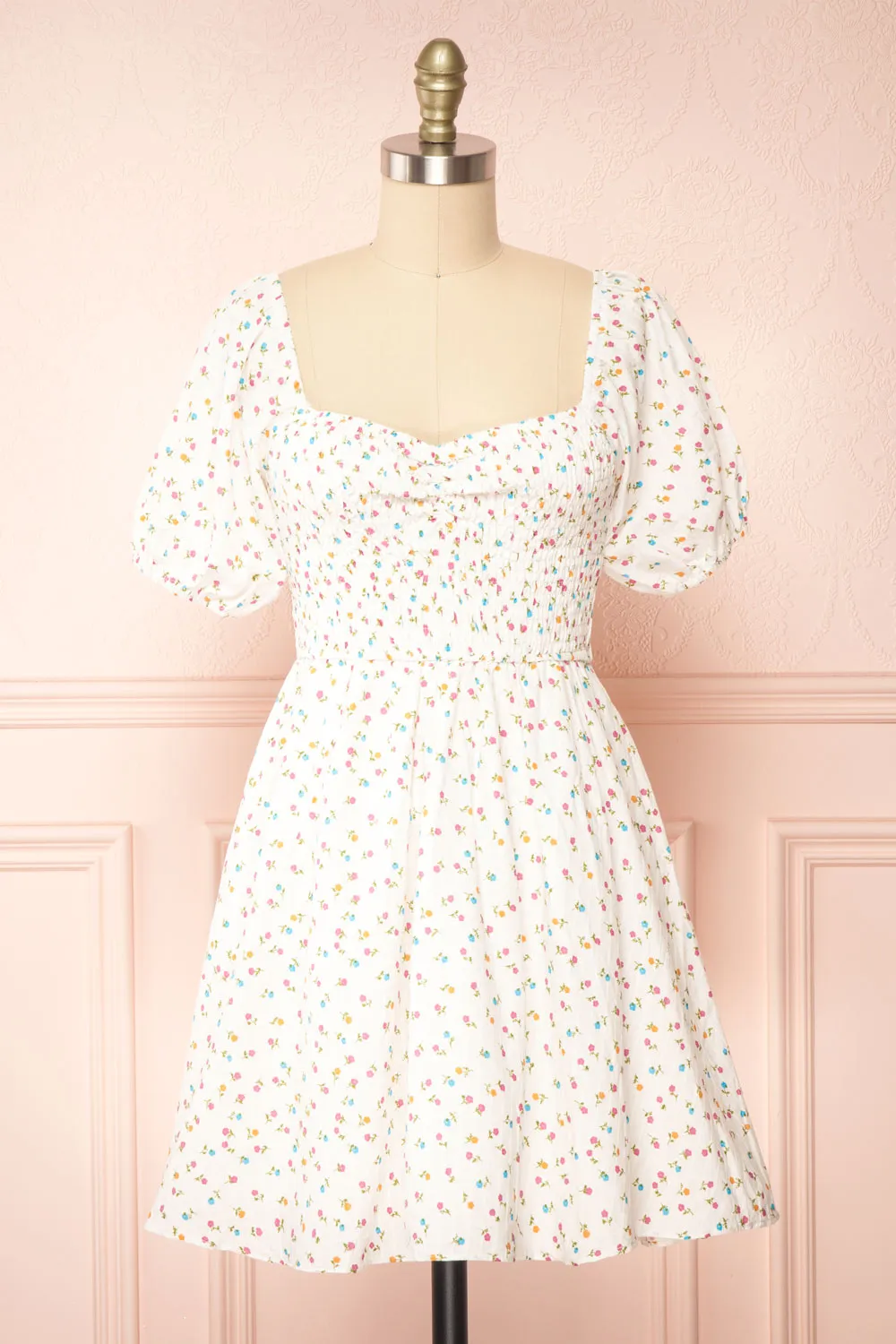 Theodora | Floral Babydoll Dress w/ Sweetheart Neckline