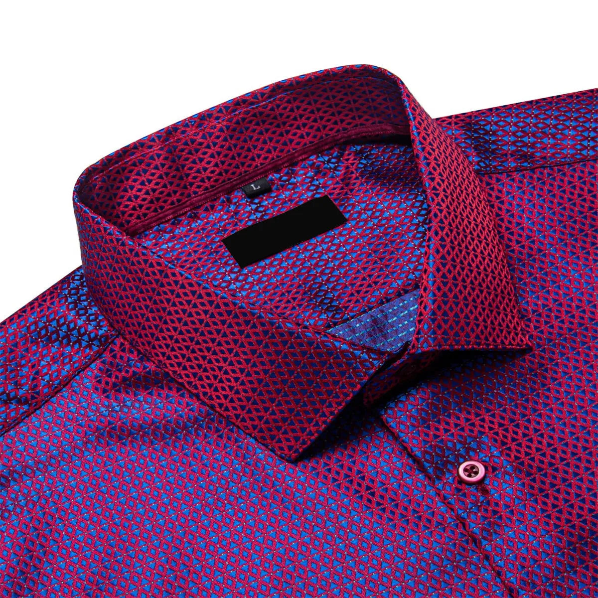 Ties2you Button Down Shirt Blue Red Geometric Long Sleeve Business Dress Shirts for Men