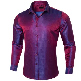 Ties2you Button Down Shirt Blue Red Geometric Long Sleeve Business Dress Shirts for Men