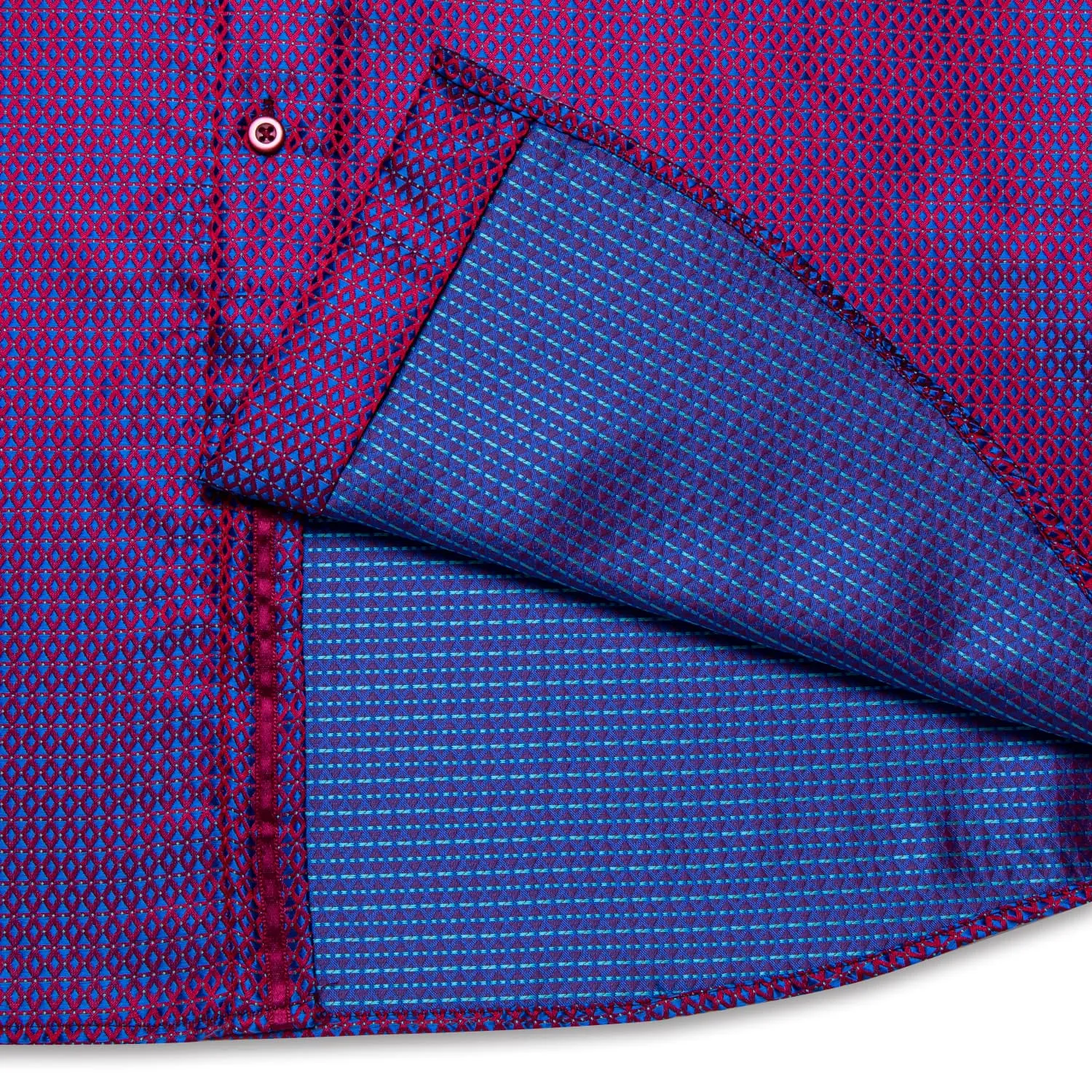 Ties2you Button Down Shirt Blue Red Geometric Long Sleeve Business Dress Shirts for Men