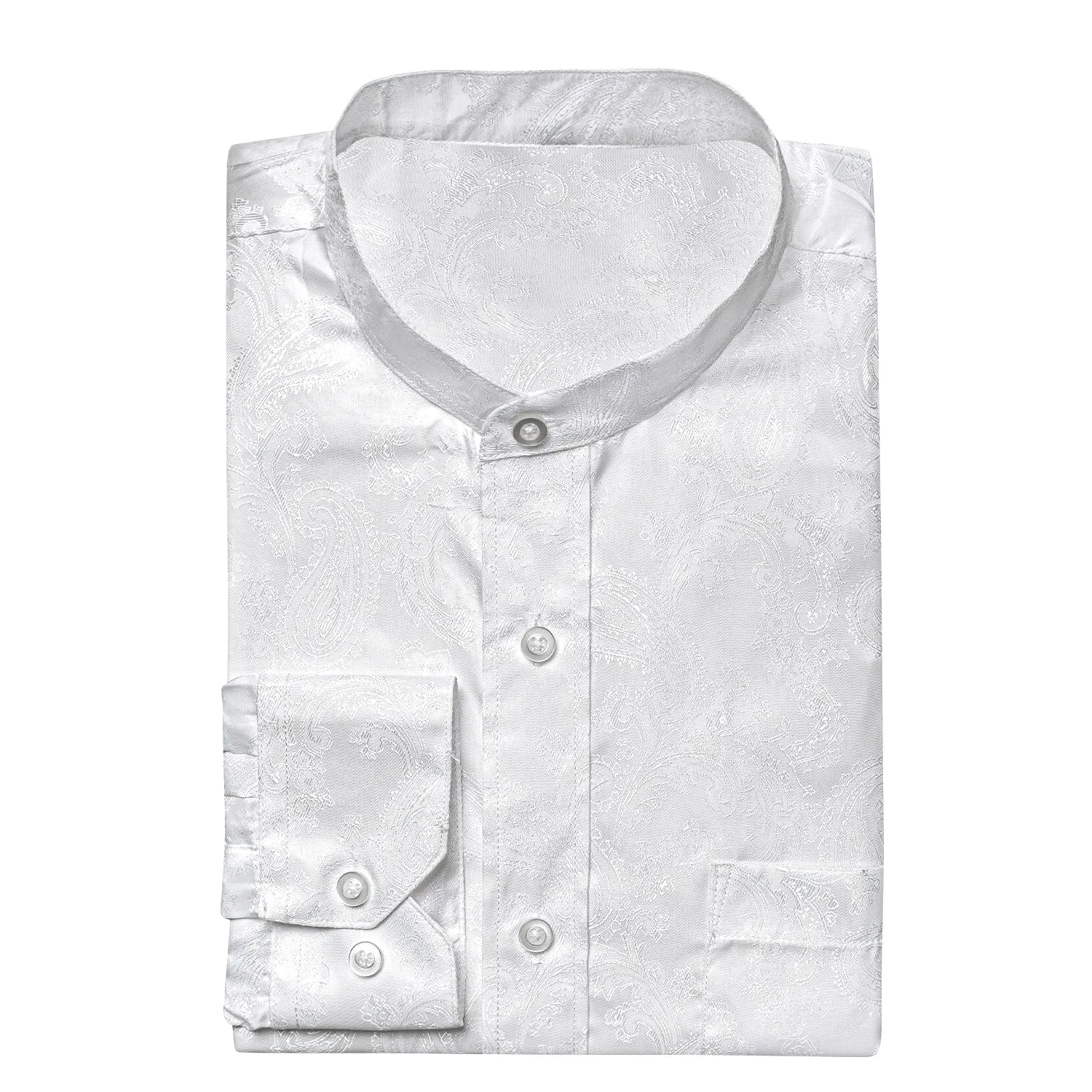 Ties2you Button Down Shirt Collarless Pure White Paisley Silk Men's Long Sleeve Shirt