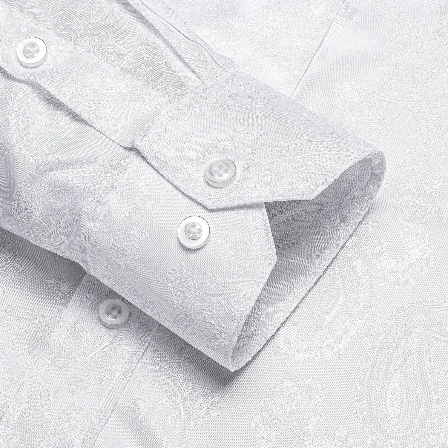 Ties2you Button Down Shirt Collarless Pure White Paisley Silk Men's Long Sleeve Shirt
