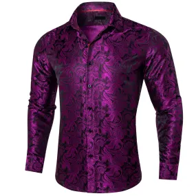 Ties2you Button Down Shirt Deep Purple Paisley Long Sleeve Dress Shirts for Men